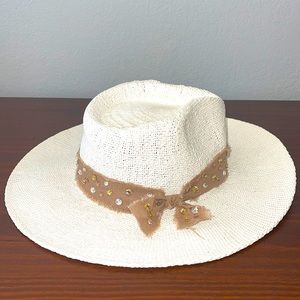 Beaded White Woven Sun Hat